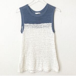 Blue and White Knit Sleeveless Top
